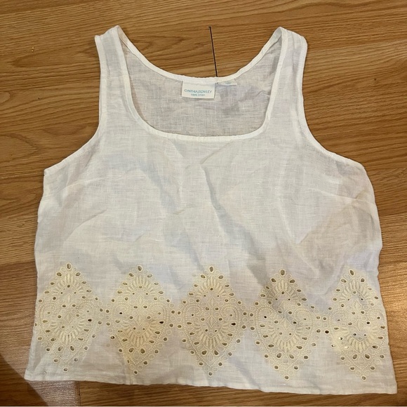 Cynthia rowley medium linen eye lit white cream sleeveless shirt cropped tank - Picture 1 of 6